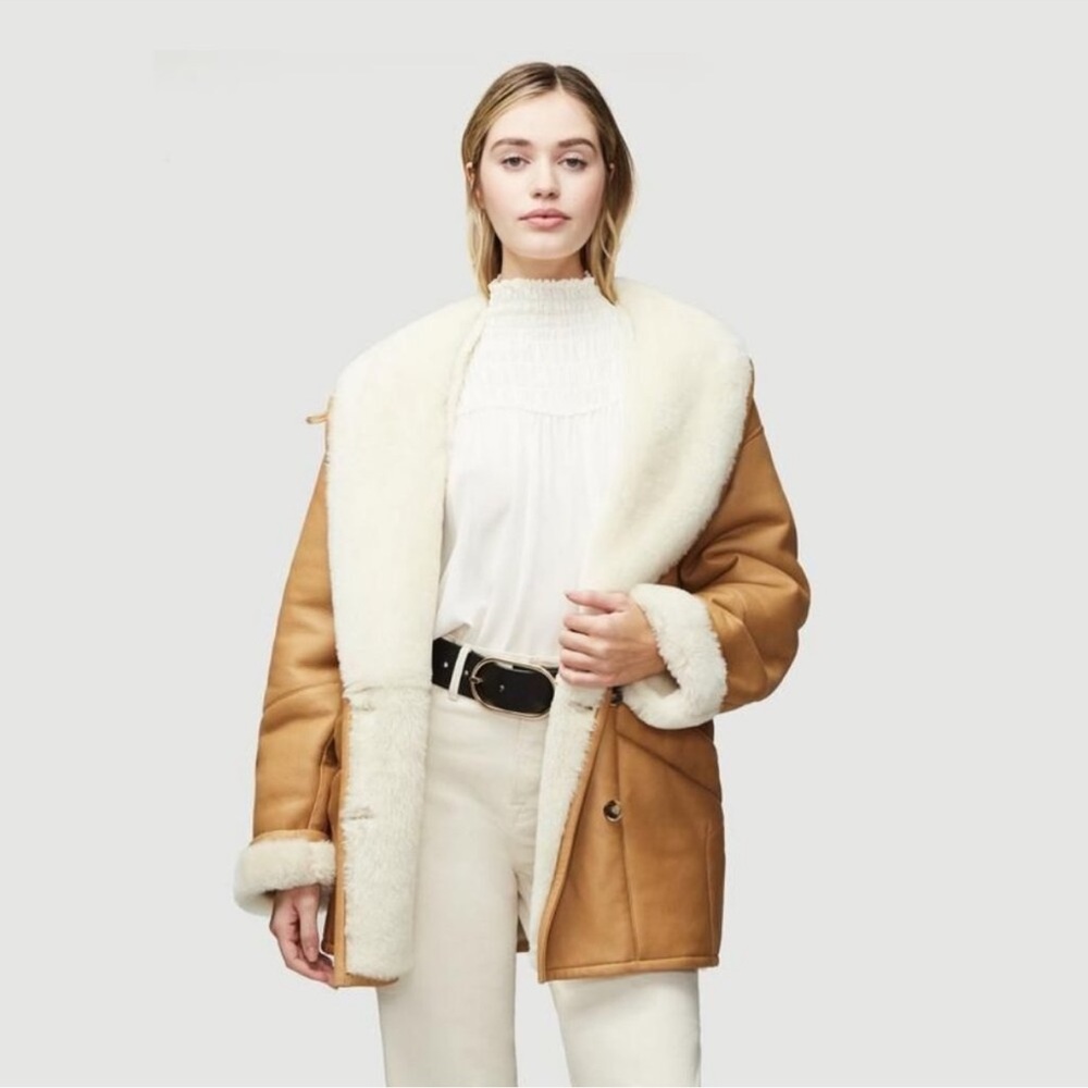 Frame Denim Tan and Cream Leather Jacket